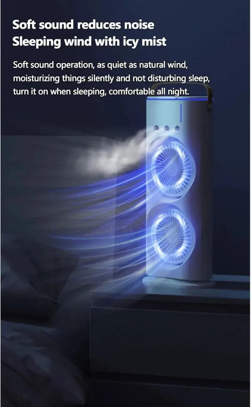 Portable Mini Double Fan Air Cooler With Mist Humidifier | Mini Table Cooling Fan For Home & Office - Rechargeable