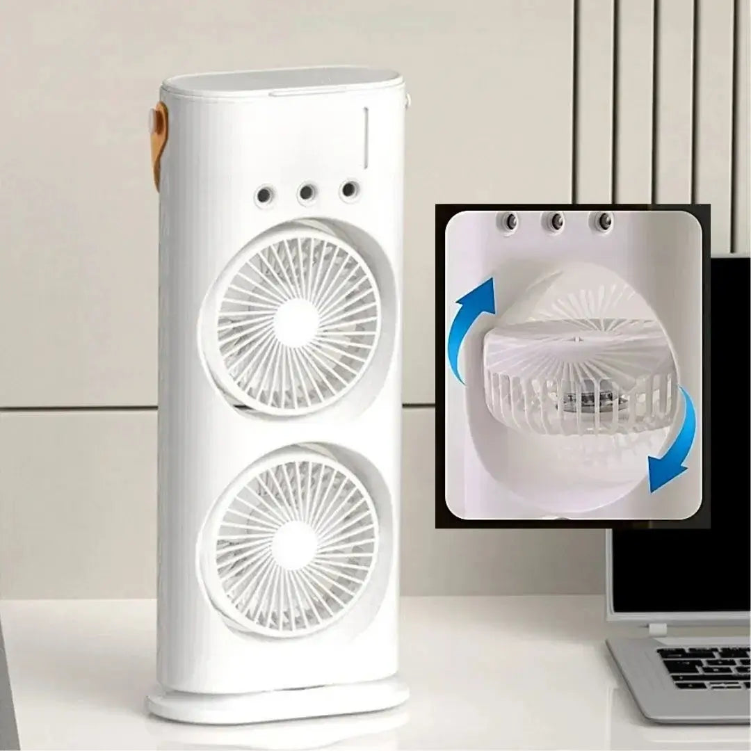 Portable Mini Double Fan Air Cooler With Mist Humidifier | Mini Table Cooling Fan For Home & Office - Rechargeable