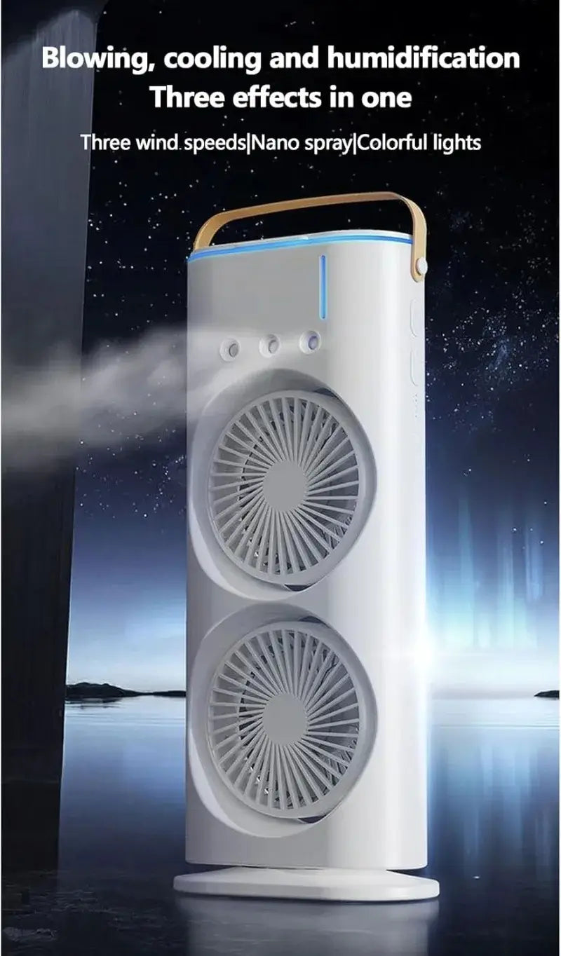 Portable Mini Double Fan Air Cooler With Mist Humidifier | Mini Table Cooling Fan For Home & Office - Rechargeable