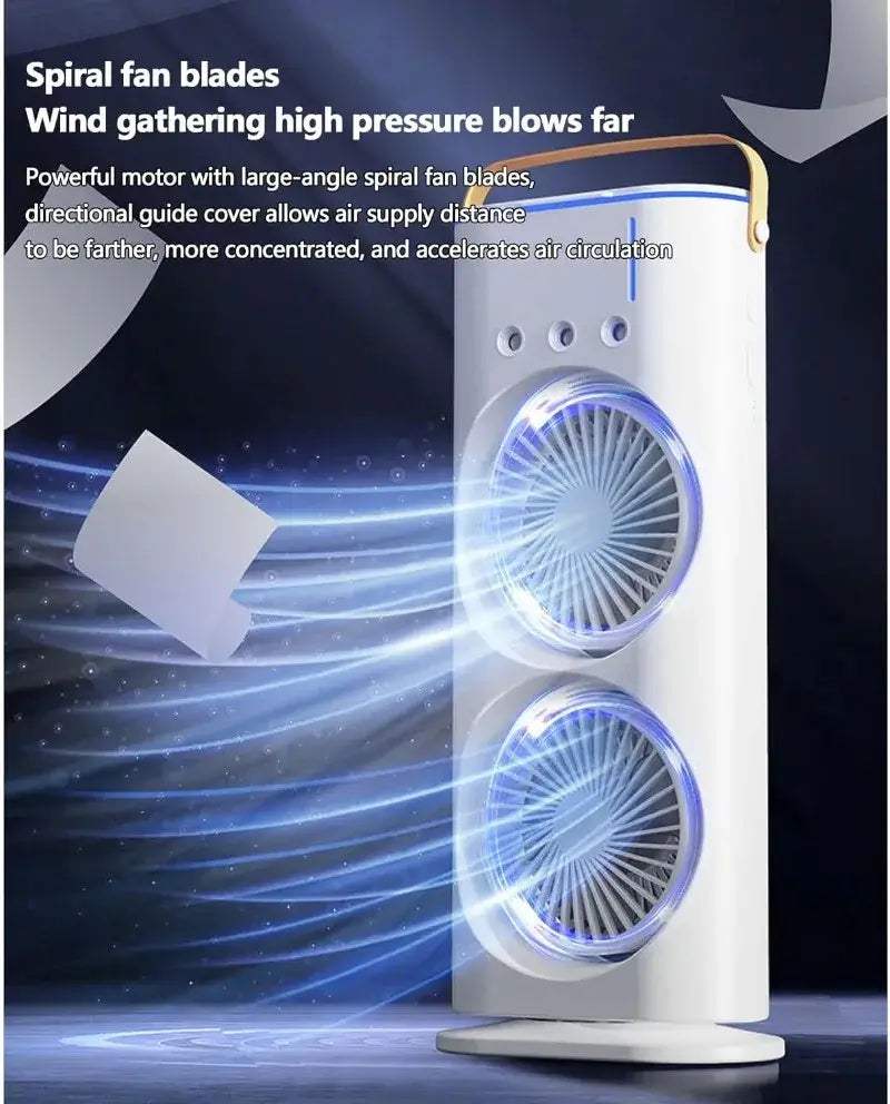 Portable Mini Double Fan Air Cooler With Mist Humidifier | Mini Table Cooling Fan For Home & Office - Rechargeable