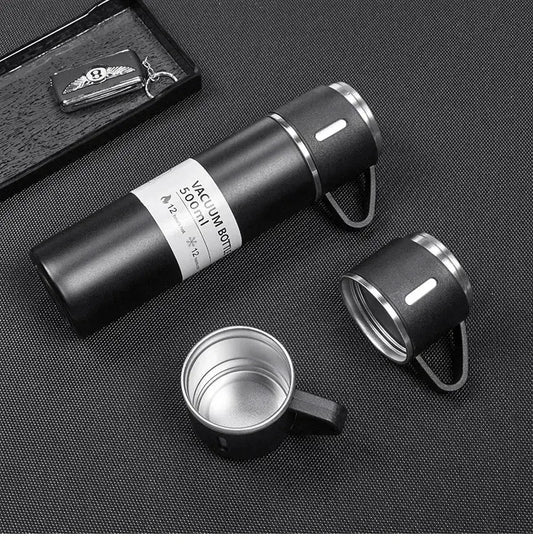 3 Cup Double-Layer Stainless Steel Vacuum Flask Set 500 ml (Random Colour)